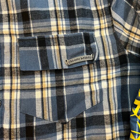 Chrome Hearts Sanskrit Check Quilted Shirt Blue And Black Check - Picture 4 of 9